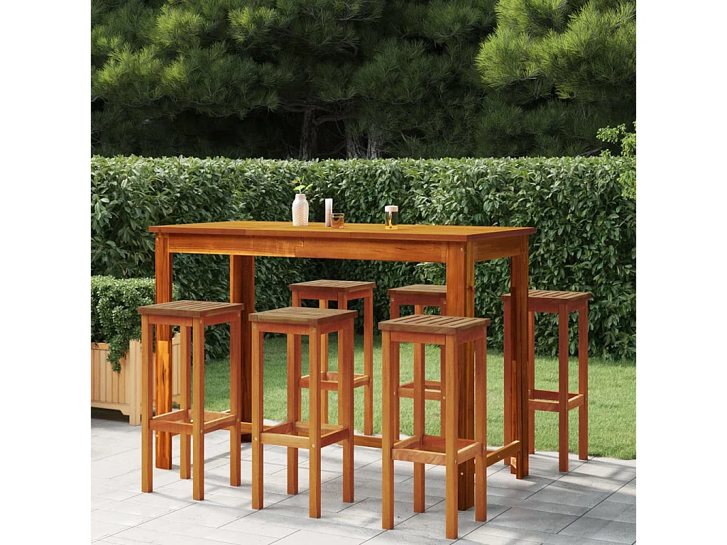 Ensemble de bar de jardin 7 pcs Bois d'acacia solide 2