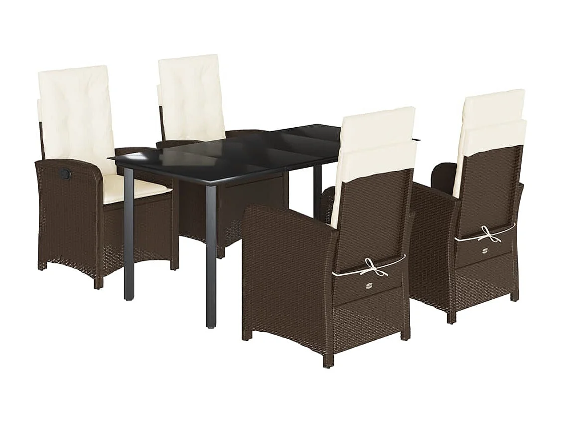 Ensemble à manger de jardin 5 pcs et coussins marron poly rotin