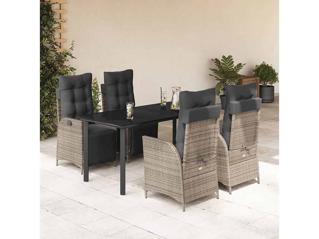 Ensemble à manger de jardin 5 pcs coussins gris résine tressée