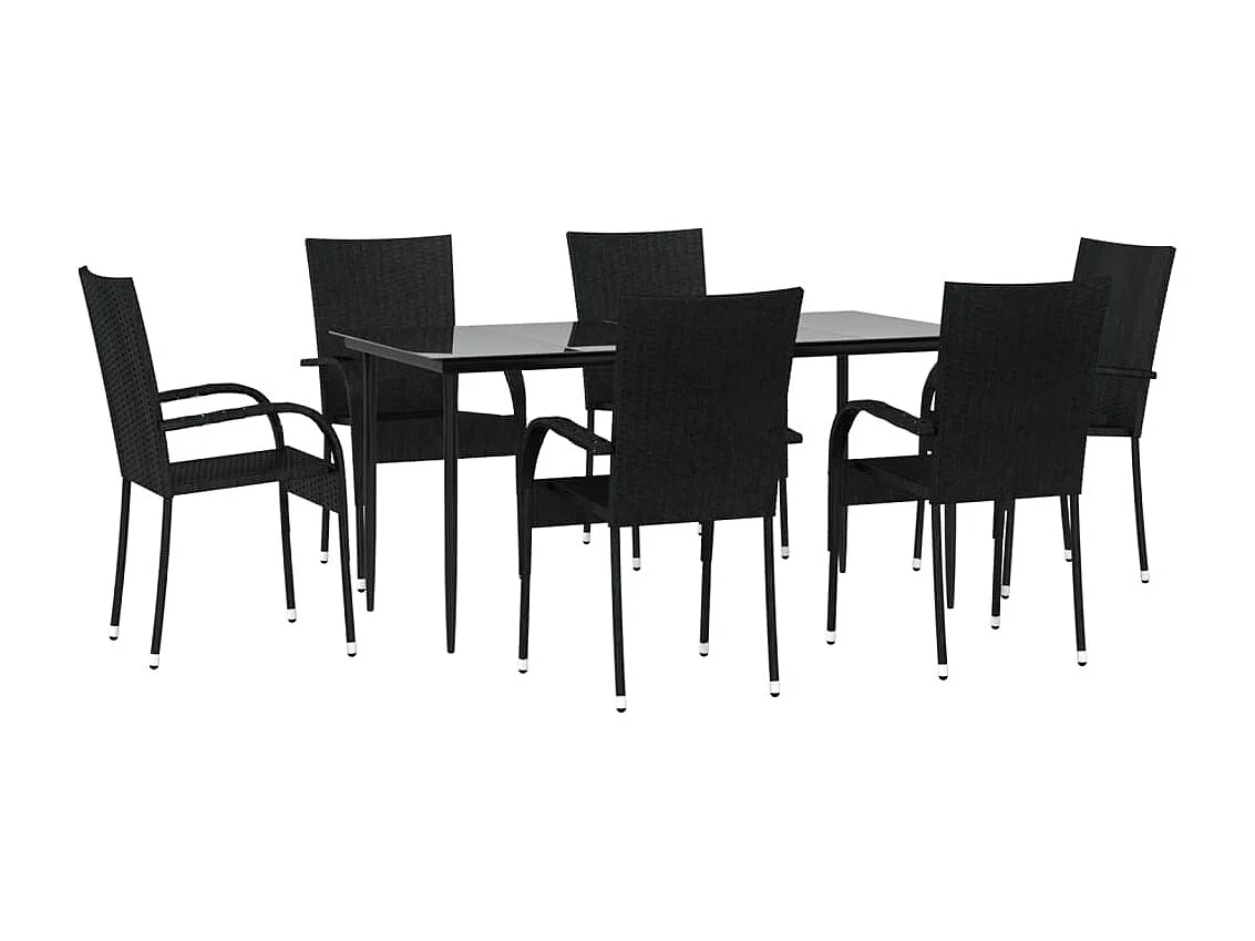 Ensemble à manger de jardin 7 pcs Noir Résine tressée
