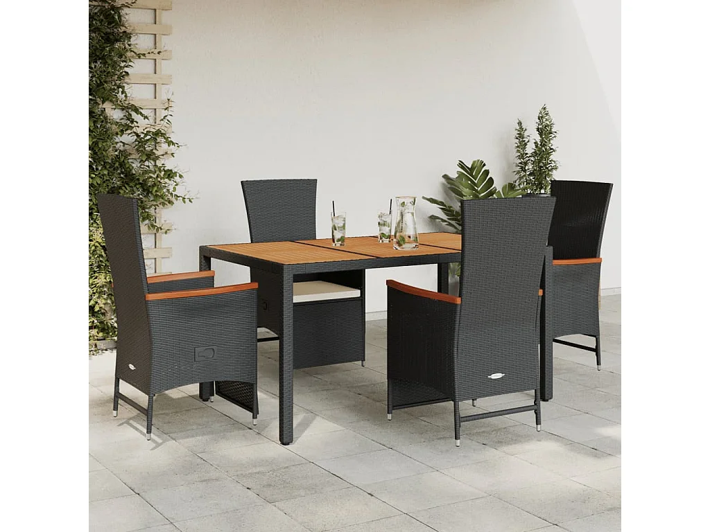 Ensemble à manger de jardin coussins 5pcs Noir Résine tressée