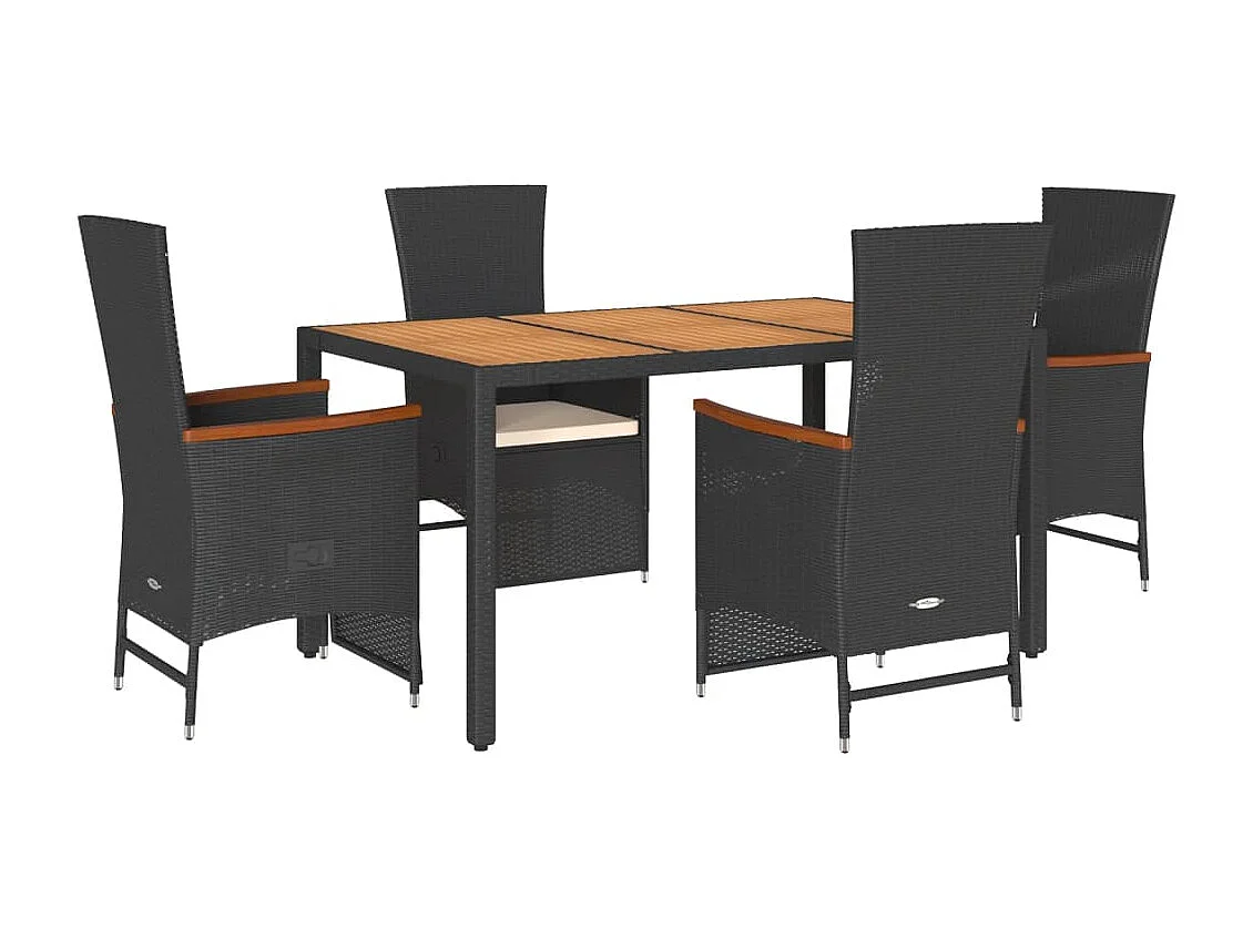 Ensemble à manger de jardin coussins 5pcs Noir Résine tressée