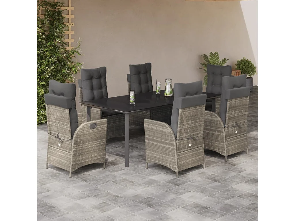Ensemble à manger de jardin et coussins 7 pcs gris clair rotin