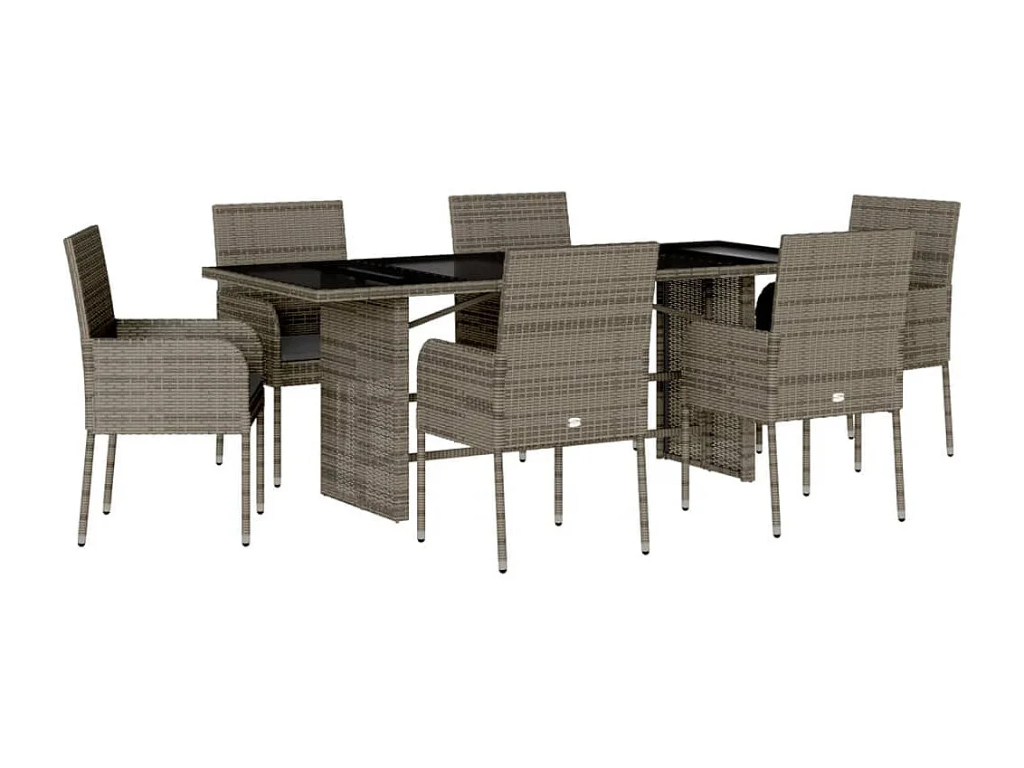 Ensemble à manger de jardin et coussins 7 pcs gris rotin