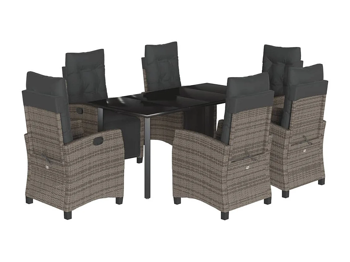 Ensemble à manger de jardin et coussins 7 pcs gris rotin