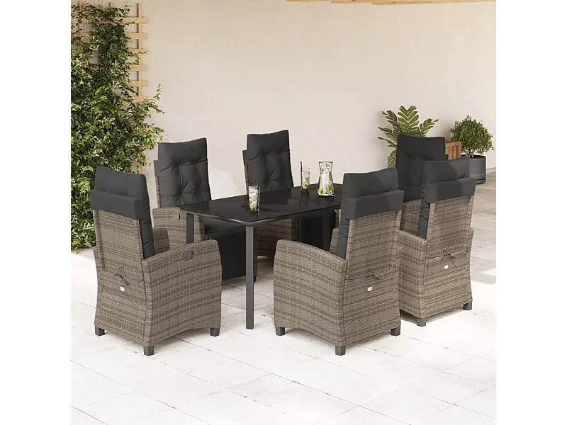Ensemble à manger de jardin et coussins 7 pcs gris rotin