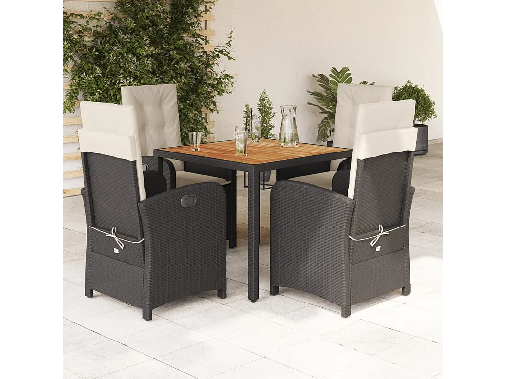 Ensemble à manger de jardin coussins 5pcs Noir Résine tressée