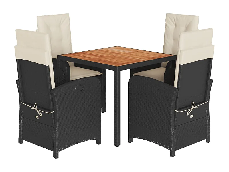 Ensemble à manger de jardin coussins 5pcs Noir Résine tressée