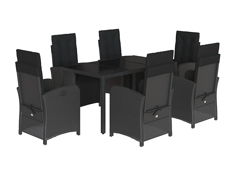 Ensemble à manger de jardin coussins 7pcs Noir Résine tressée