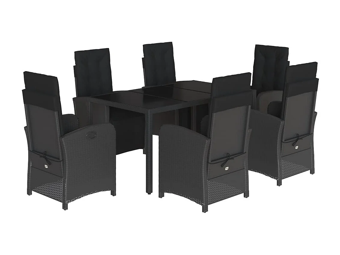 Ensemble à manger de jardin coussins 7pcs Noir Résine tressée