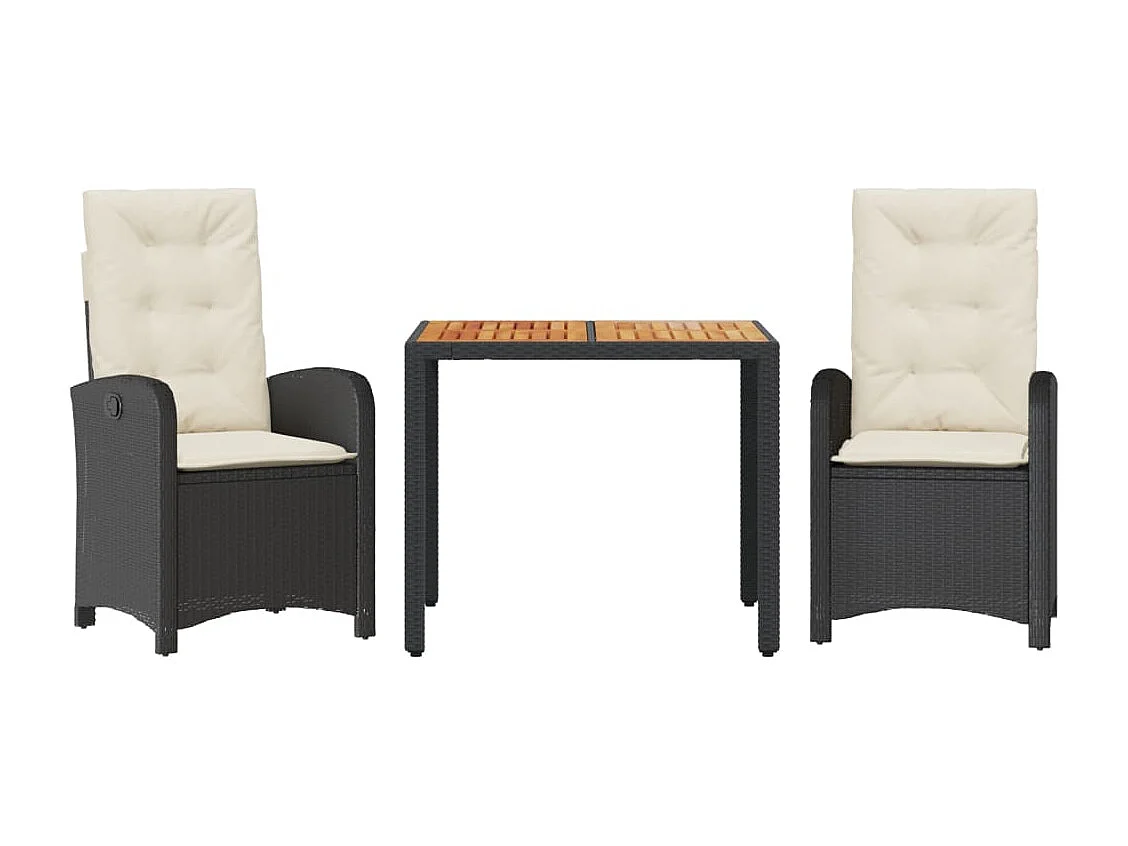 Ensemble à manger de jardin avec coussins 3 pcs Noir