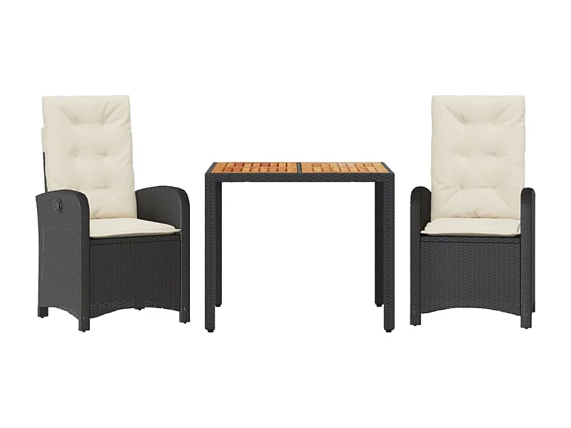 Ensemble à manger de jardin avec coussins 3 pcs Noir