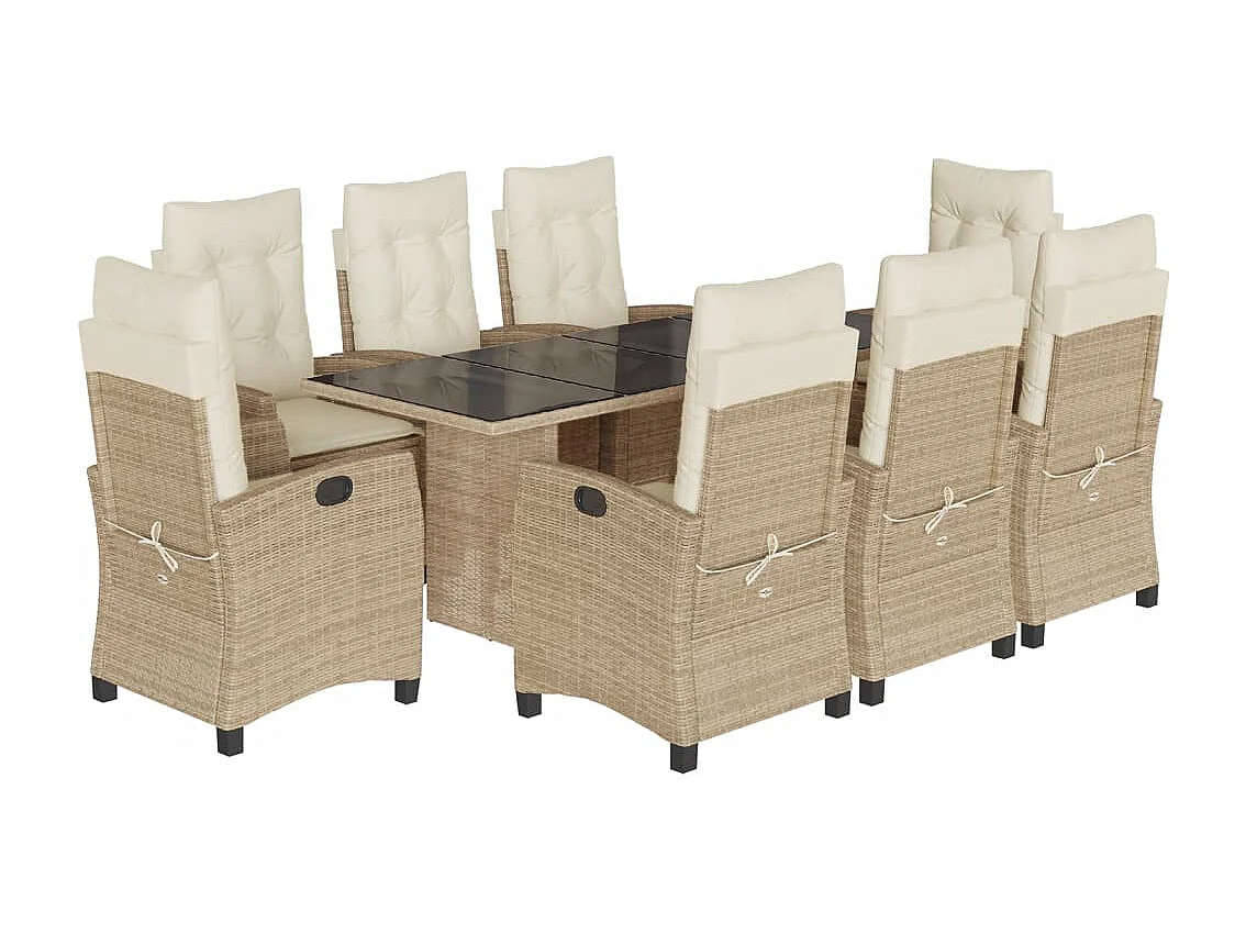 Ensemble à manger de jardin et coussins 9 pcs beige Poly rotin