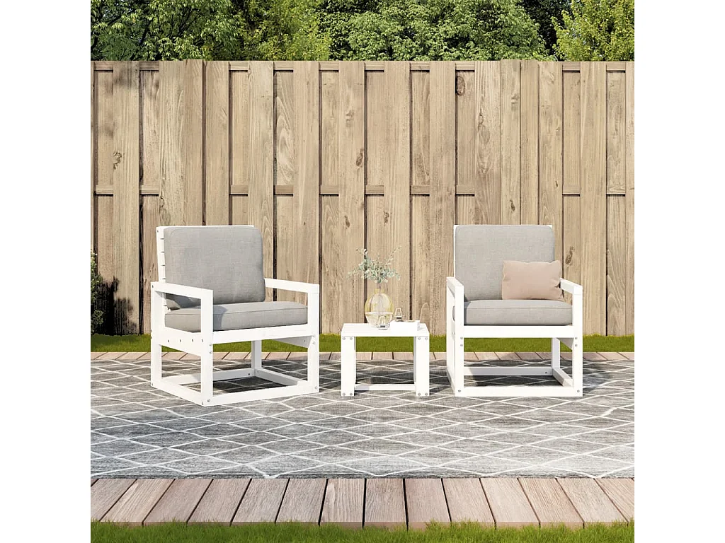 Salon de jardin 3 pcs blanc bois massif de pin