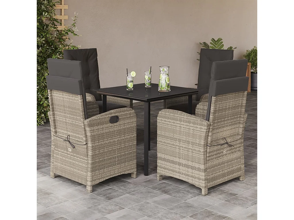 Ensemble à manger de jardin et coussins 5 pcs gris clair rotin