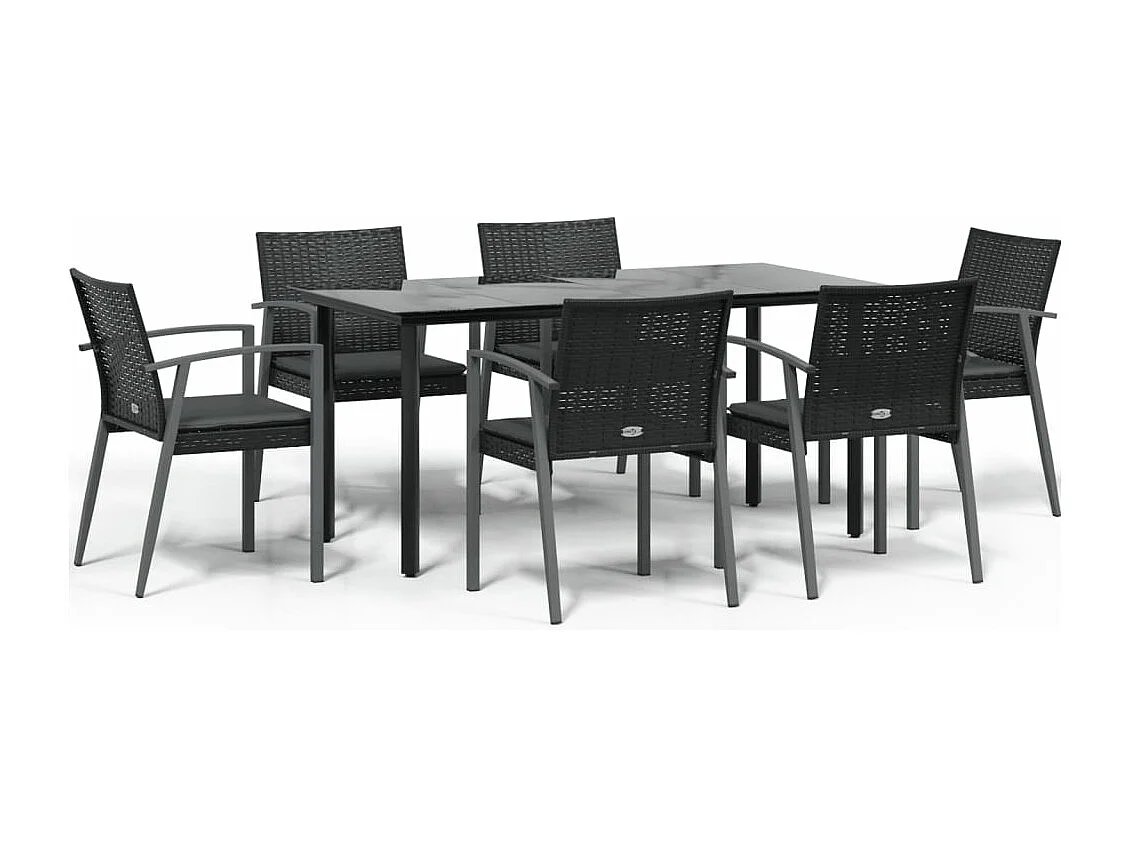 Ensemble à manger de jardin 7 pcs coussins résine tressée acier