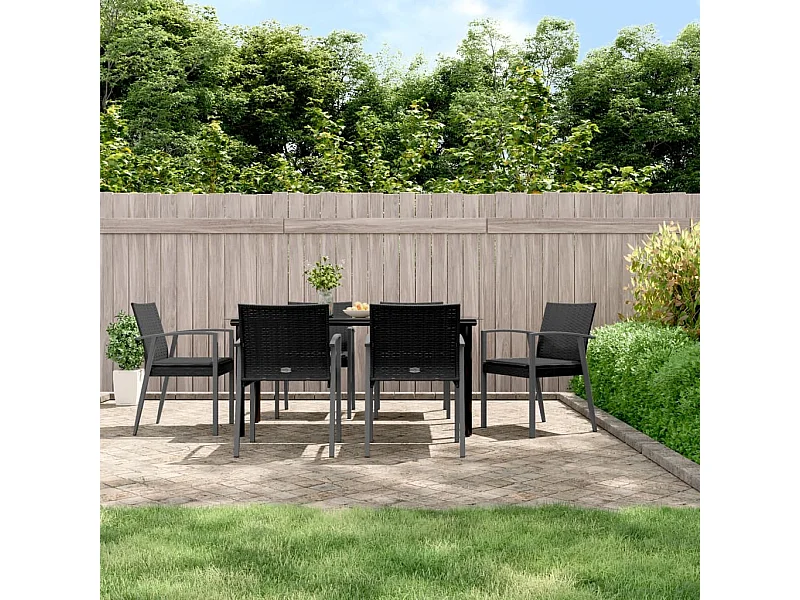 Ensemble à manger de jardin 7 pcs coussins résine tressée acier