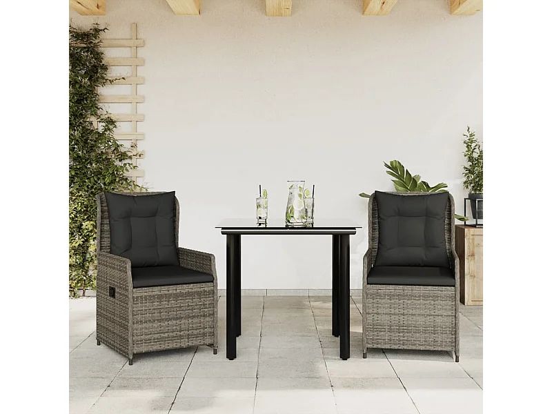 Ensemble à manger de jardin 3 pcs coussins gris résine tressée