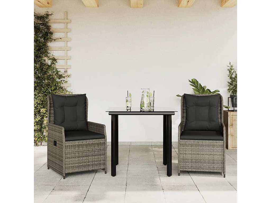 Ensemble à manger de jardin 3 pcs coussins gris résine tressée