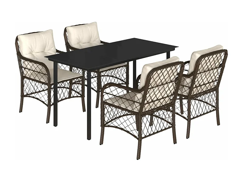 Ensemble à manger de jardin 5 pcs et coussins marron poly rotin