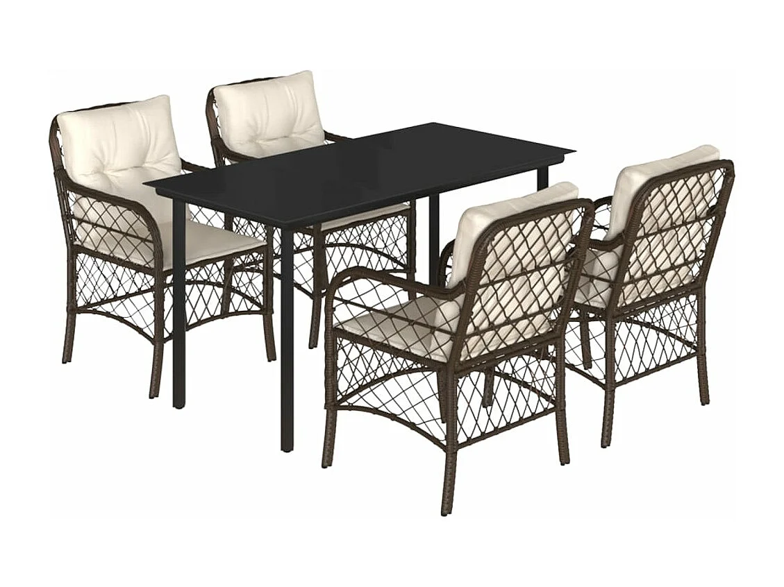 Ensemble à manger de jardin 5 pcs et coussins marron poly rotin