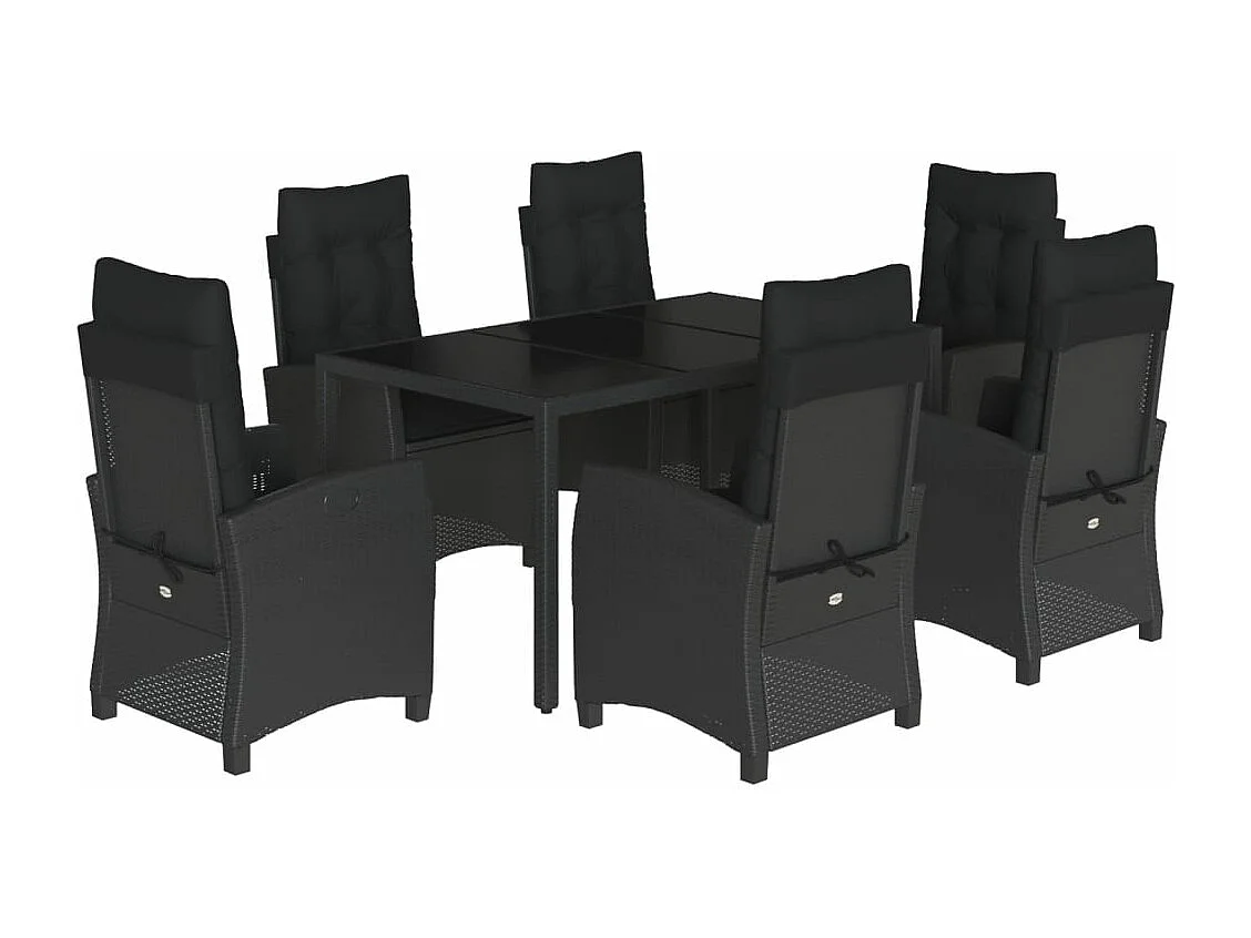 Ensemble à manger de jardin coussins 7pcs Noir Résine tressée