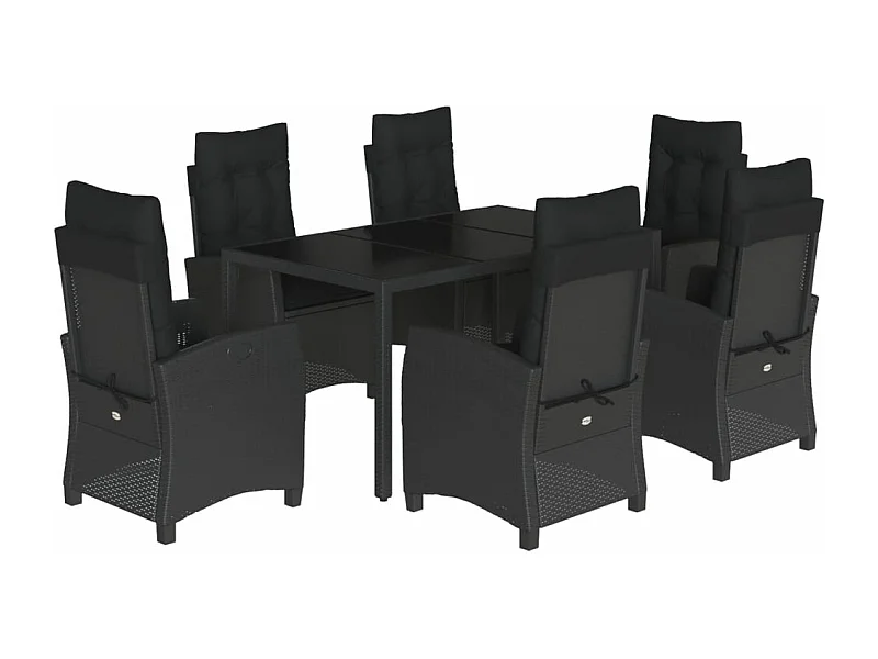 Ensemble à manger de jardin coussins 7pcs Noir Résine tressée