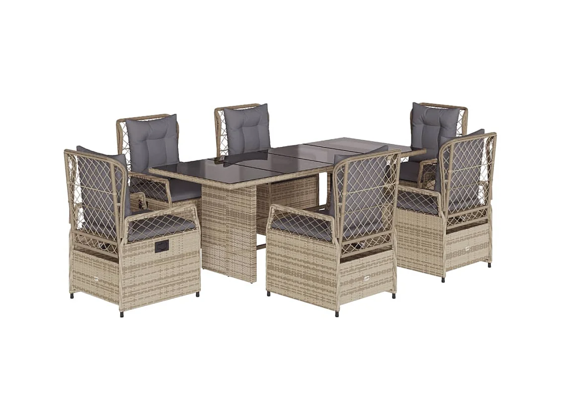 Ensemble à manger de jardin et coussins 7 pcs beige poly rotin