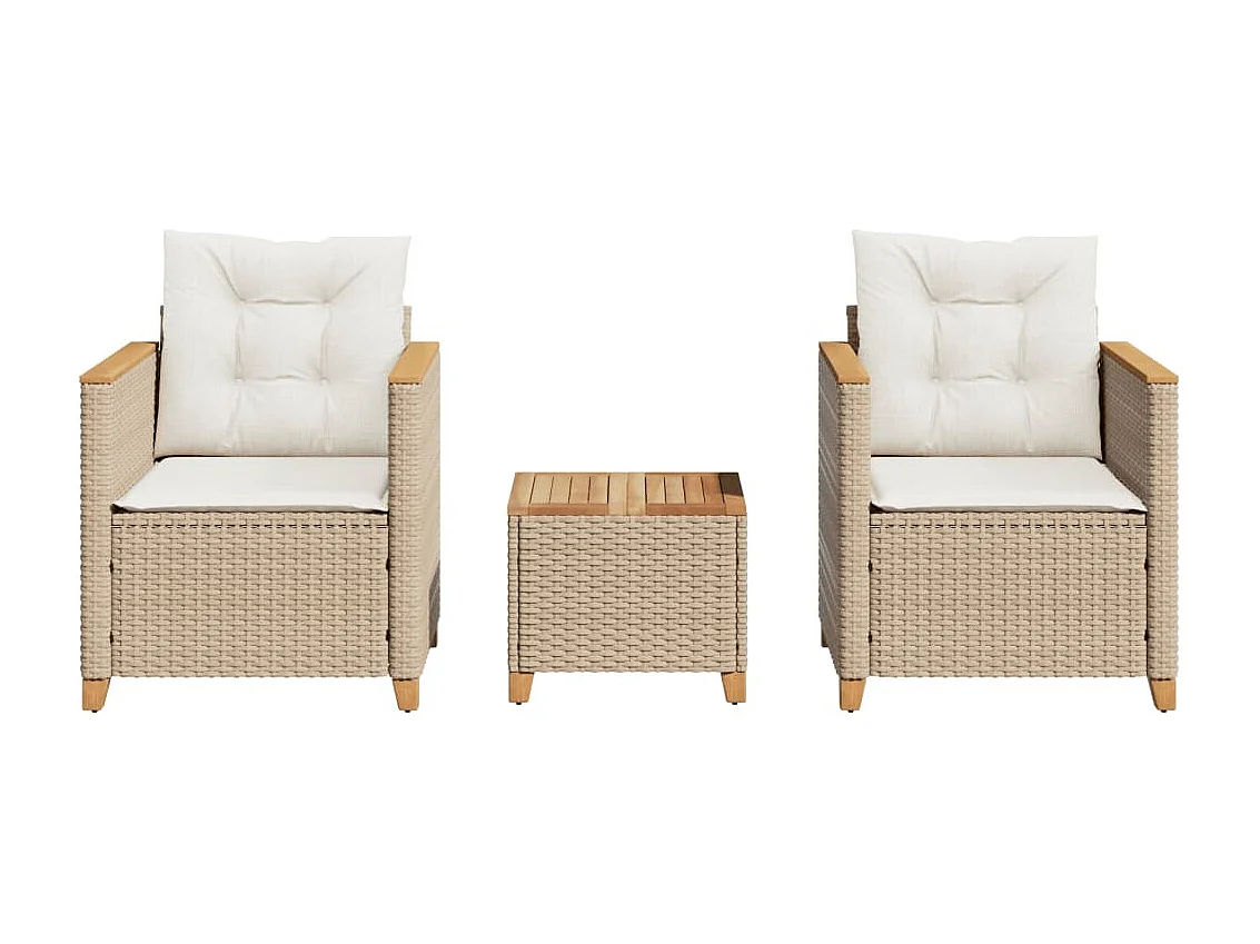 Ensemble de bistro 3 pcs coussins beige résine tressée acacia