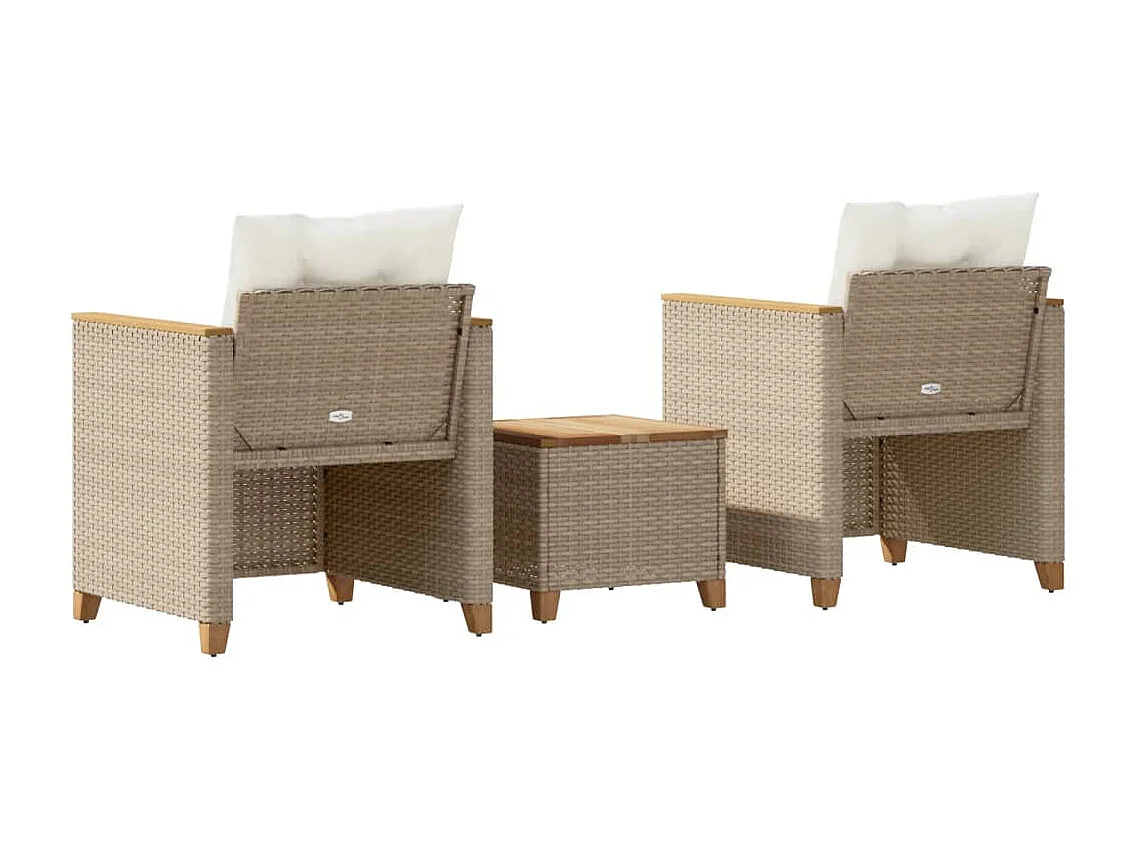 Ensemble de bistro 3 pcs coussins beige résine tressée acacia
