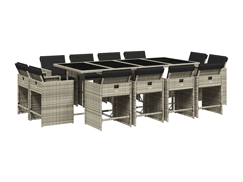 Ensemble à manger de jardin et coussins 13 pcs gris clair rotin
