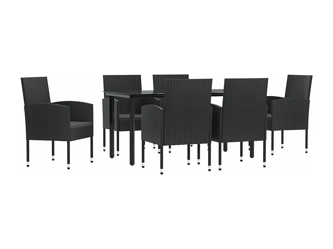 Ensemble à manger de jardin 7 pcs noir résine tressée et acier