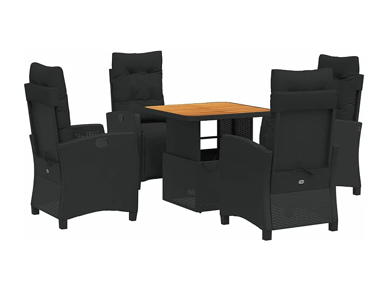 Ensemble à manger de jardin coussins 5pcs Noir Résine tressée