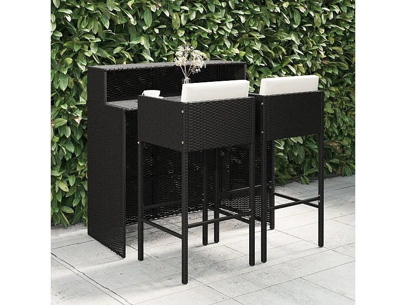 Ensemble de bar de jardin 3 pcs et coussins Résine tressée Noir 14
