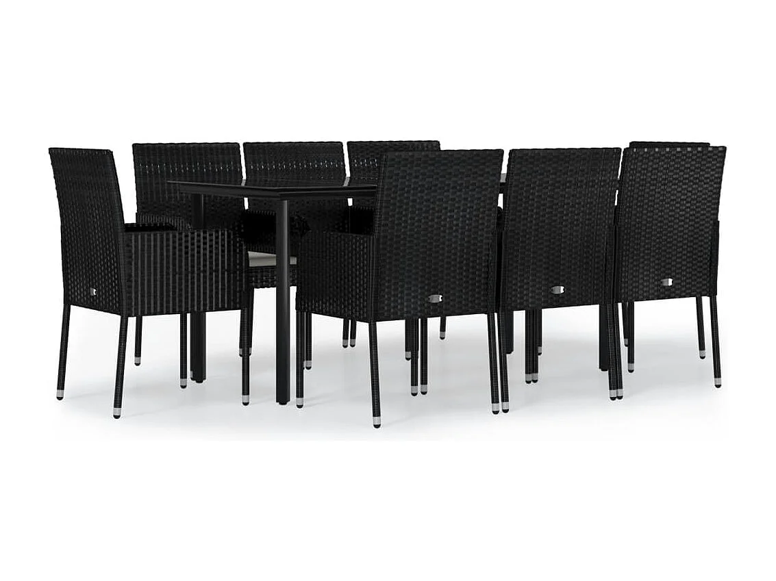 Ensemble à manger jardin 9pcs et coussins noir résine tressée