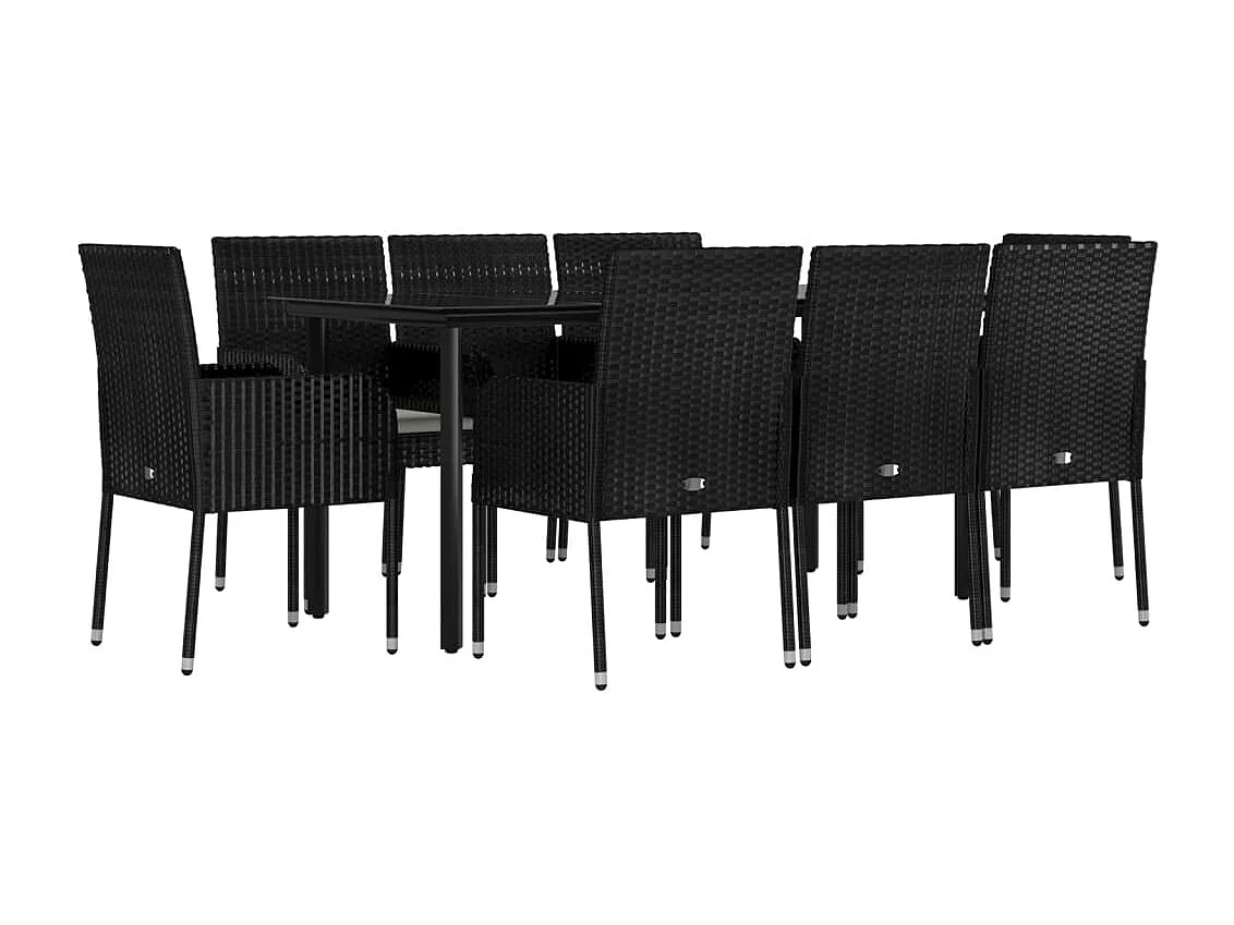 Ensemble à manger jardin 9pcs et coussins noir résine tressée