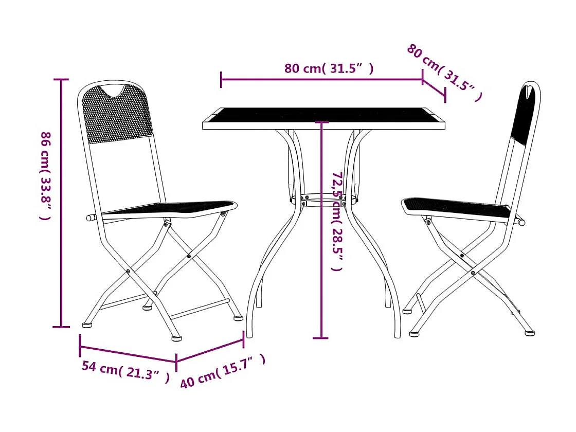 Ensemble à manger de jardin 3 pcs anthracite métal maille