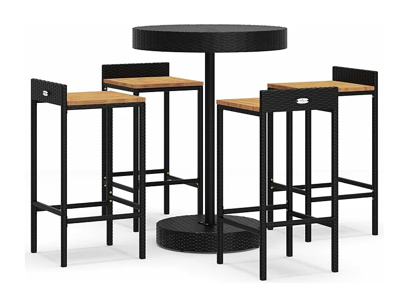 Ensemble de bar jardin 5 pcs noir poly rotin-bois massif acacia