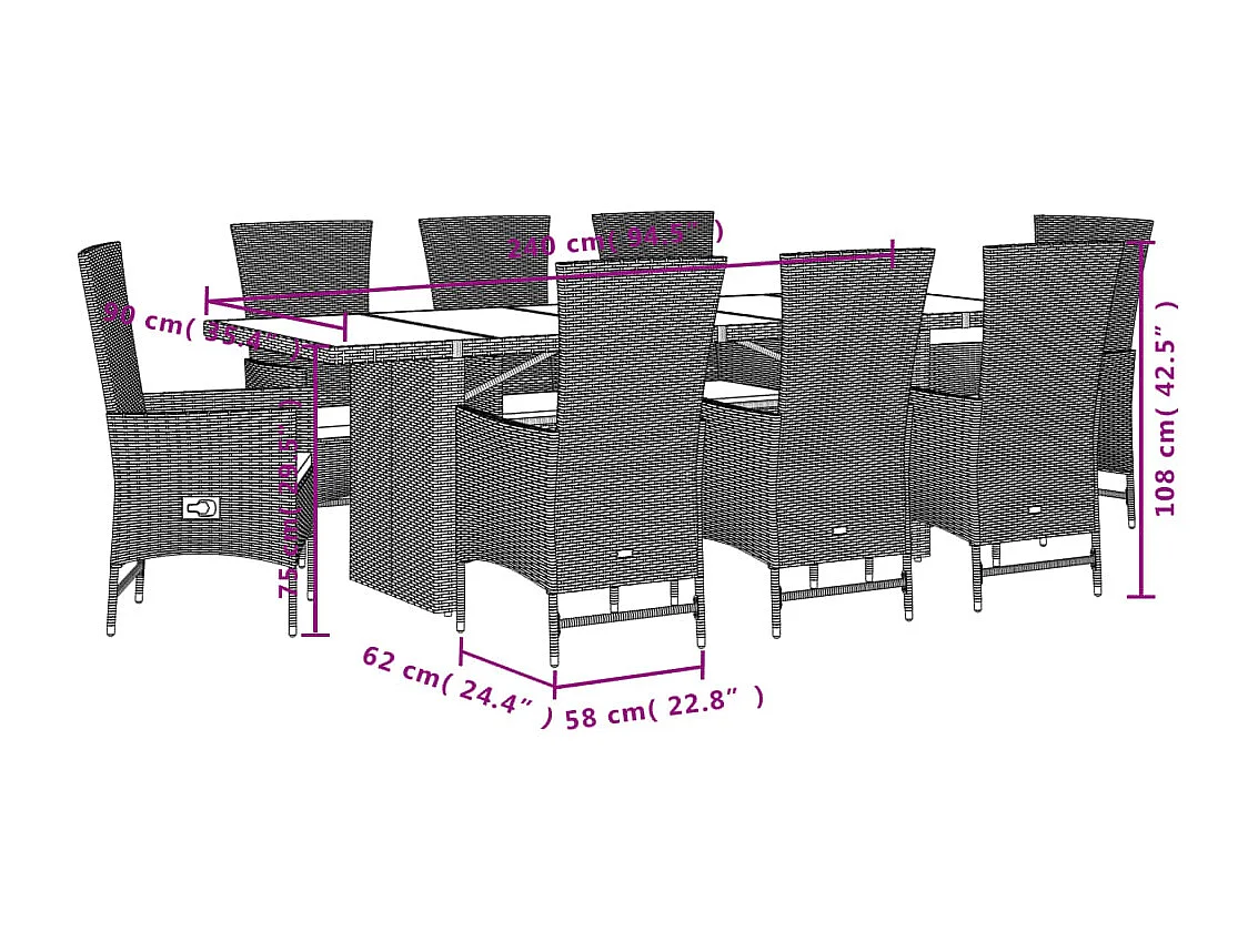 Ensemble à manger de jardin et coussins 9 pcs beige Poly rotin