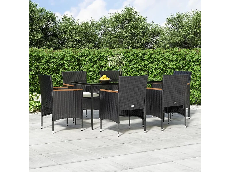 Ensemble à manger de jardin avec coussins 7 pcs Noir