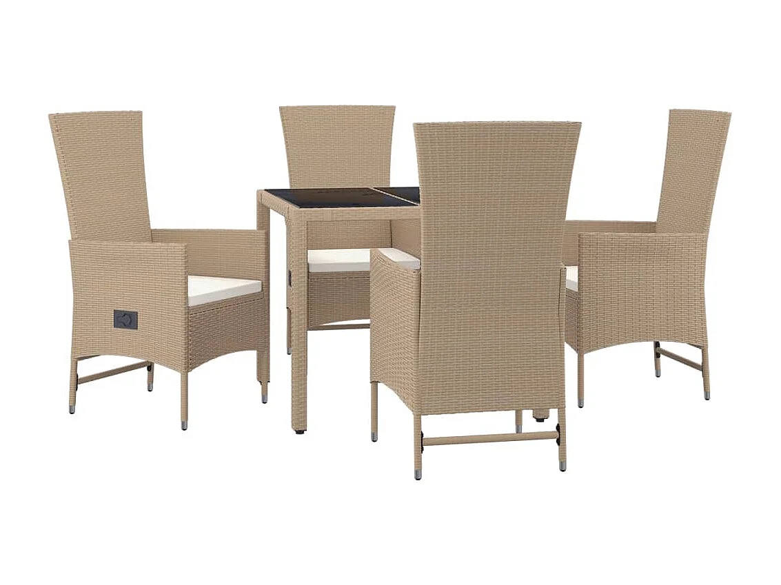 Ensemble à manger de jardin avec coussins 5pcs Beige poly rotin