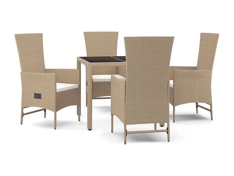 Ensemble à manger de jardin avec coussins 5pcs Beige poly rotin