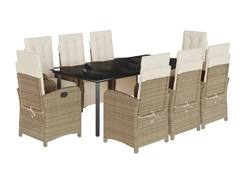 Ensemble à manger de jardin et coussins 9 pcs beige Poly rotin