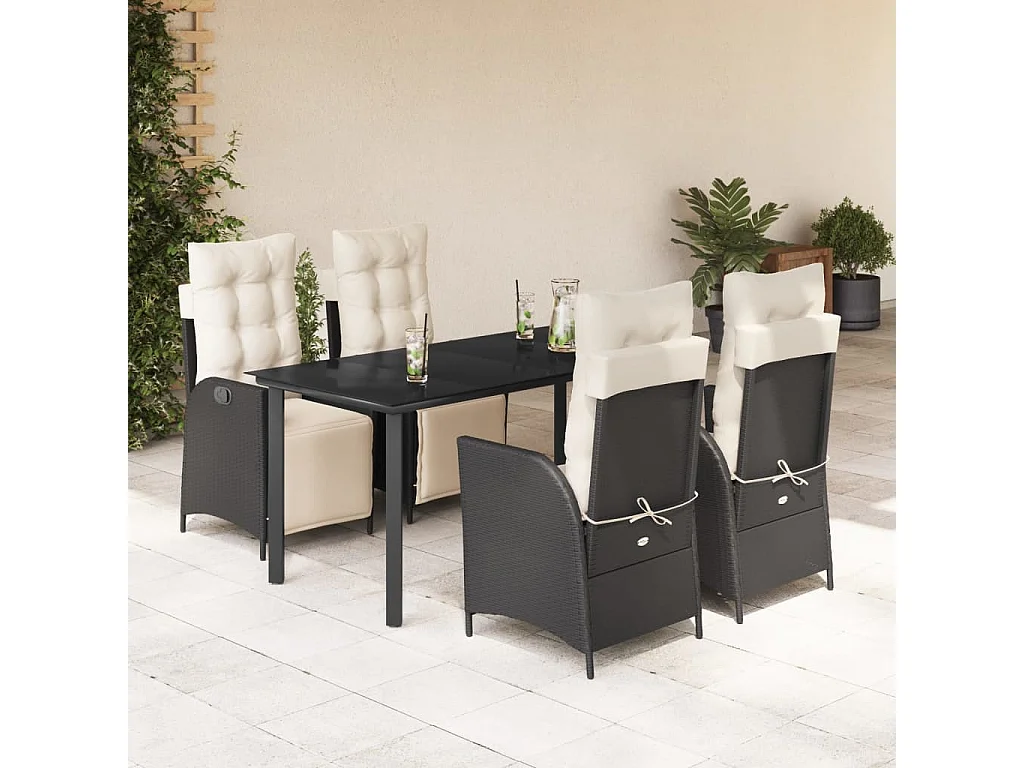 Ensemble à manger de jardin coussins 5pcs Noir Résine tressée