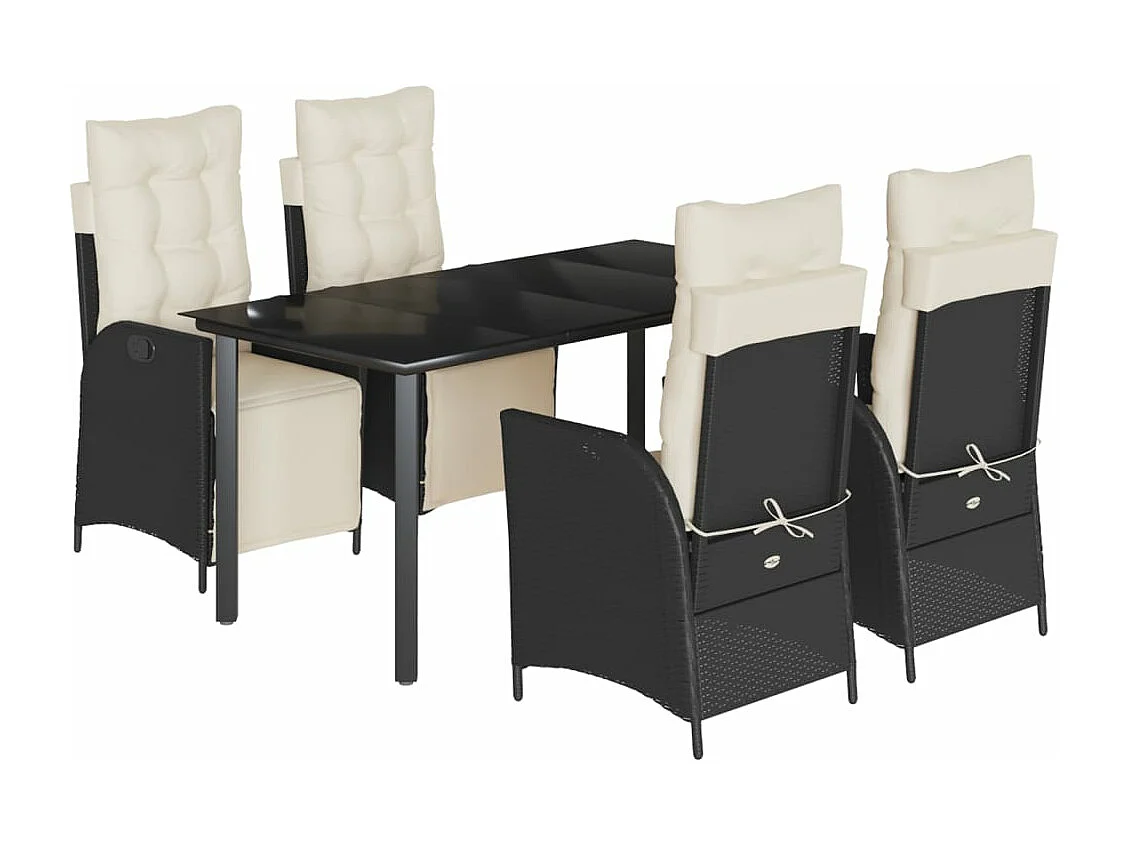 Ensemble à manger de jardin coussins 5pcs Noir Résine tressée