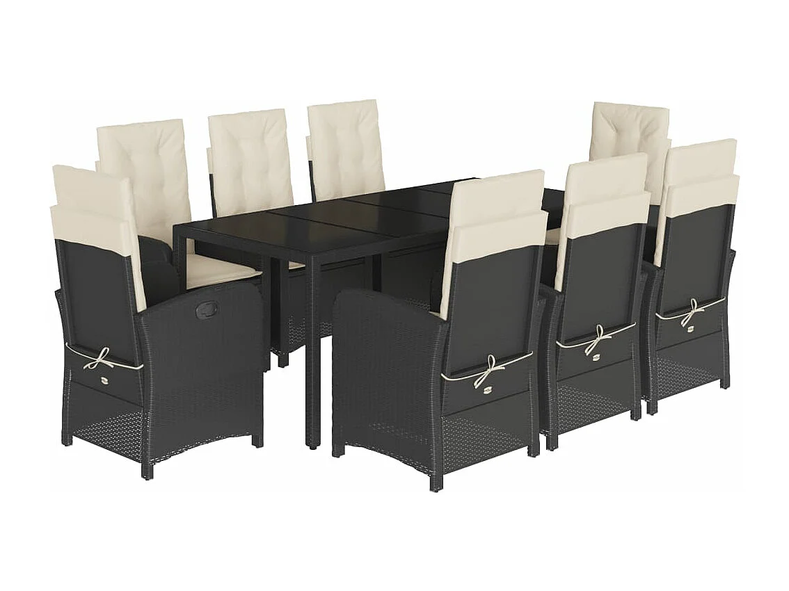 Ensemble à manger de jardin 9pcs coussins noir résine tressée