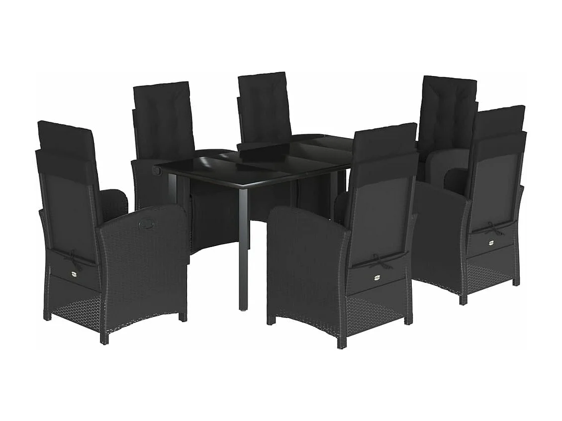 Ensemble à manger de jardin coussins 7pcs Noir Résine tressée