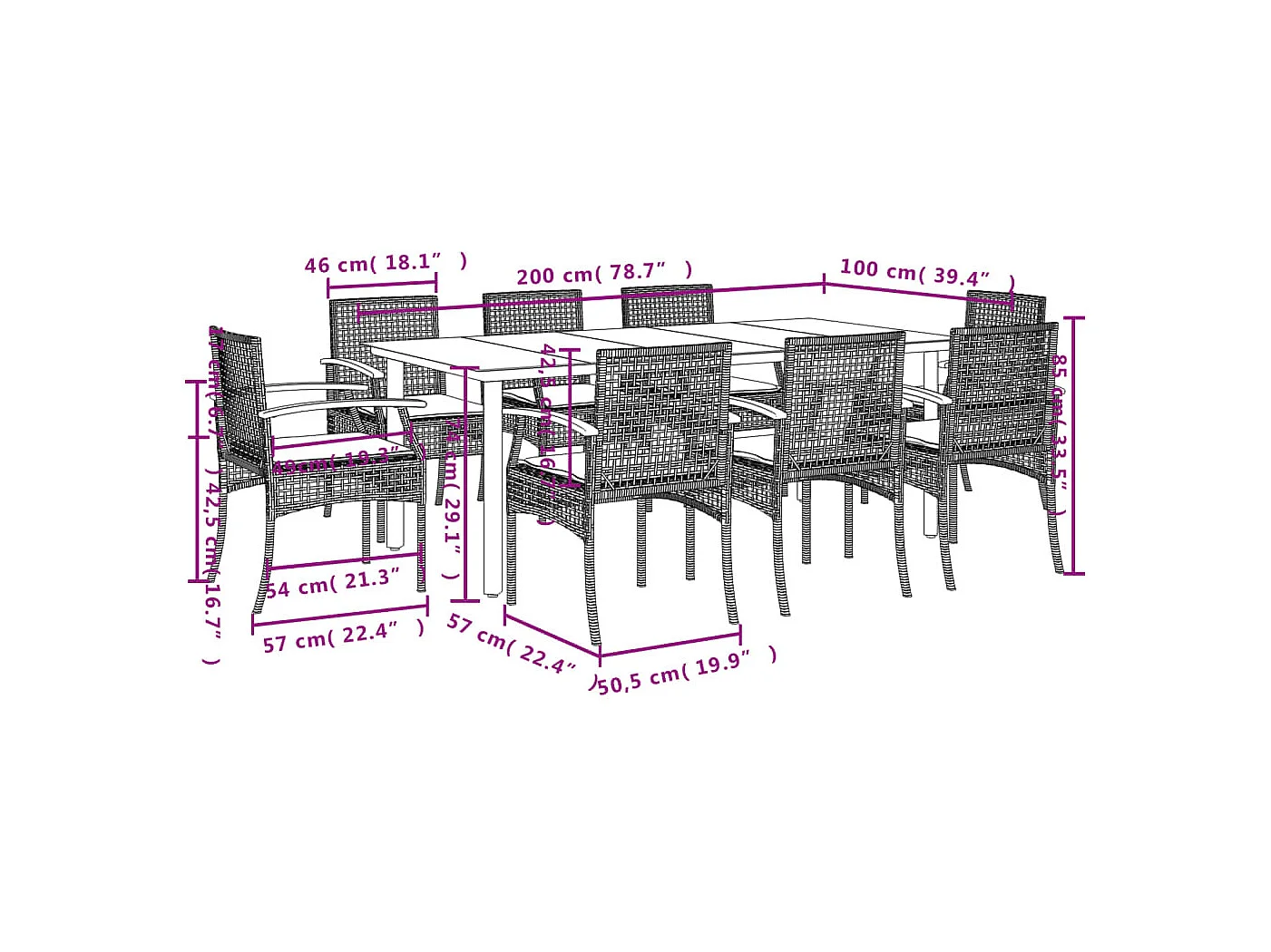 Ensemble à manger de jardin et coussins 9 pcs beige Poly rotin