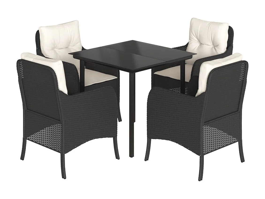 Ensemble à manger de jardin coussins 5pcs Noir Résine tressée