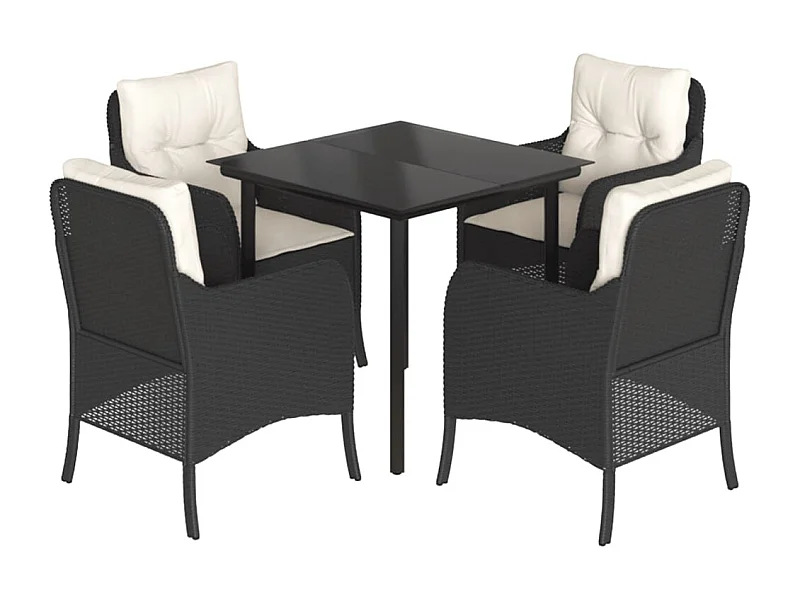 Ensemble à manger de jardin coussins 5pcs Noir Résine tressée